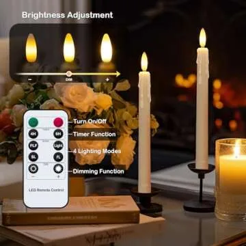 Tasodin 6 PCS Flameless Taper Candles with Remote Timer, 7.9" Ivory Battery Operated Taper Candles with 3D Flickering Flame, Plastic Drip Wax Shape LED Candlesticks for Wedding Christmas Decoration