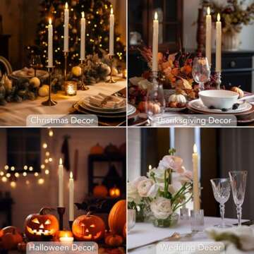 Tasodin 6 PCS Flameless Taper Candles with Remote Timer, 7.9" Ivory Battery Operated Taper Candles with 3D Flickering Flame, Plastic Drip Wax Shape LED Candlesticks for Wedding Christmas Decoration