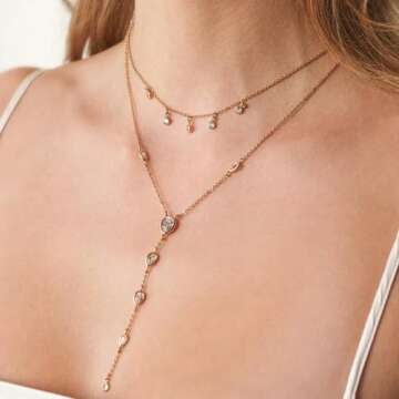 Ettika Lariat Necklace for Women. Gold Drop Necklace, Necklaces for Women. 18K Gold Plated Draped in...