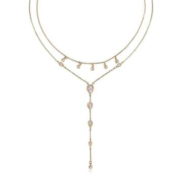 Ettika Lariat Necklace for Women. Gold Drop Necklace, Necklaces for Women. 18K Gold Plated Draped in Bezel Crystal Y Necklace. Jewelry
