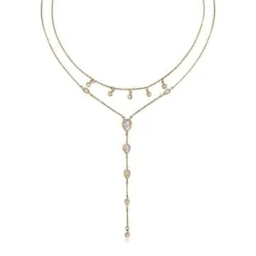 Ettika Lariat Necklace for Women. Gold Drop Necklace, Necklaces for Women. 18K Gold Plated Draped in Bezel Crystal Y Necklace. Jewelry