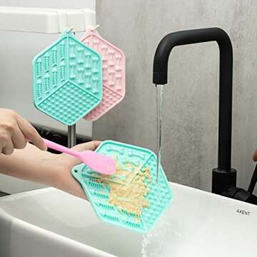 Lick Mat for Dogs and Cats, 2-Pack (Pink & Green Hexagonal), Anxiety Relief and Boredom Reducer with...