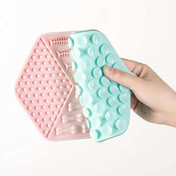 Lick Mat for Dogs and Cats, 2-Pack (Pink & Green Hexagonal), Anxiety Relief and Boredom Reducer with Suction Cups, Perfect for Bathing and Grooming