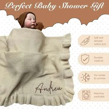 HuitzilAM Personalized Knit Baby Blanket - Custom Name Embroidery - Soft Knitted Gifts for Baby Show...