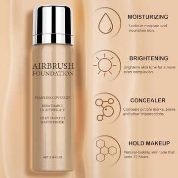 Airbrush Foundation Makeup Spray, Long Lasting Waterproof Full Coverage Foundation for Brighten, Concealer and Hydrating, Natural Matte Finish, Brush and Makeup Sponge Include, 2.36oz (#2 Beige)