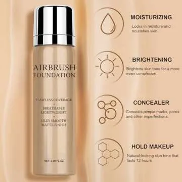 Airbrush Foundation Makeup Spray, Long Lasting Waterproof Full Coverage Foundation for Brighten, Concealer and Hydrating, Natural Matte Finish, Brush and Makeup Sponge Include, 2.36oz (#2 Beige)