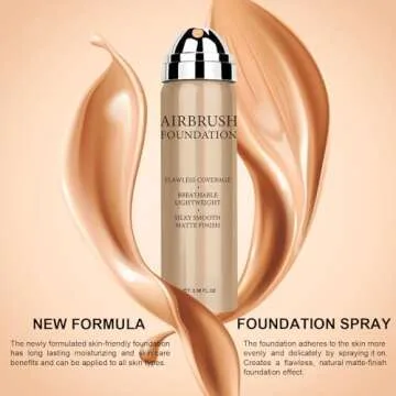 Airbrush Foundation Makeup Spray, Long Lasting Waterproof Full Coverage Foundation for Brighten, Concealer and Hydrating, Natural Matte Finish, Brush and Makeup Sponge Include, 2.36oz (#2 Beige)