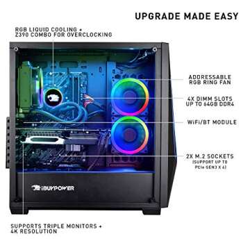 iBUYPOWER Pro Gaming PC Computer Desktop Intel i7-9700k 8-Core 3.6 GHz, Geforce RTX 2070 8GB, 16GB DDR4, 1TB HDD, 240GB SSD, Z370, Liquid Cooling, WiFi Ready, Windows 10, VR Ready (Trace 9230, Black)