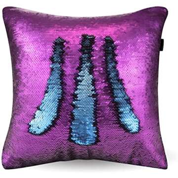 MOCOFO 4 Pack Glitter Sequins Pillow 16X16'' Decorative Pillow Cover Sequin Pillowcase Magic for Party Sofa Couch Car (2 Gradual Black+2 Matte Blue Purple)