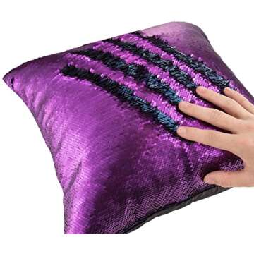 MOCOFO 4 Pack Glitter Sequins Pillow 16X16'' Decorative Pillow Cover Sequin Pillowcase Magic for Party Sofa Couch Car (2 Gradual Black+2 Matte Blue Purple)