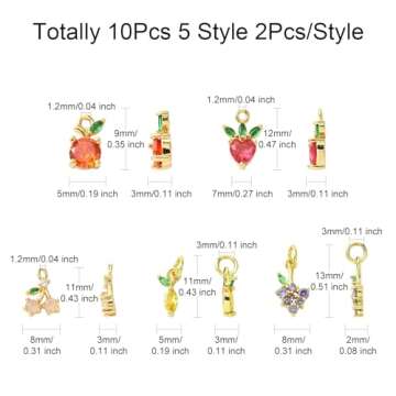 KitBeads 10pcs Cubic Zirconia Fruit Charms Brass 18k Gold Plated Strawberry Lemon Grape Cherry Charm for Jewelry Making Bracelets Necklace Bulk
