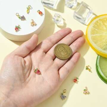 KitBeads 10pcs Cubic Zirconia Fruit Charms Brass 18k Gold Plated Strawberry Lemon Grape Cherry Charm for Jewelry Making Bracelets Necklace Bulk