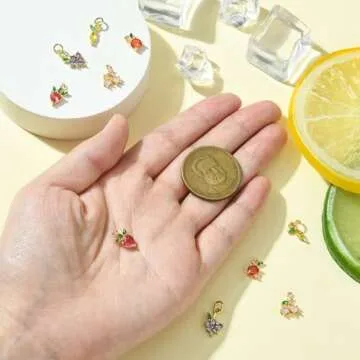 KitBeads 10pcs Cubic Zirconia Fruit Charms Brass 18k Gold Plated Strawberry Lemon Grape Cherry Charm for Jewelry Making Bracelets Necklace Bulk