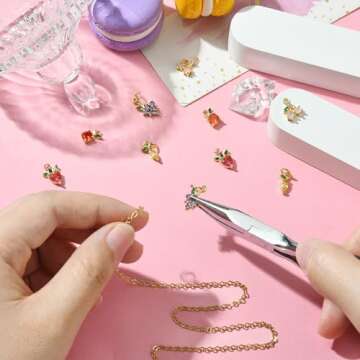 KitBeads 10pcs Cubic Zirconia Fruit Charms Brass 18k Gold Plated Strawberry Lemon Grape Cherry Charm for Jewelry Making Bracelets Necklace Bulk