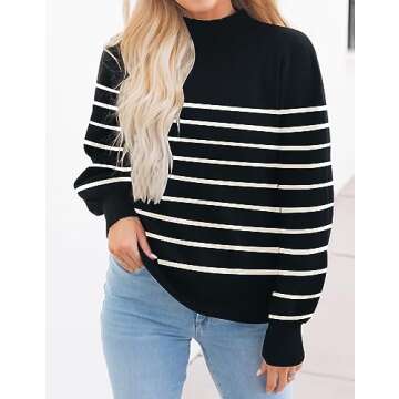 ZESICA Casual Turtleneck Lantern Sleeve Oversized Knit Sweater