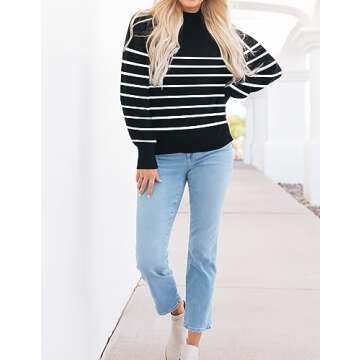 ZESICA Women's Stylish Turtleneck Lantern Sleeve Sweater