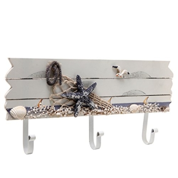 MyGift Coastal Style 3 Hook Wall Mounted Decor with Nautical Theme