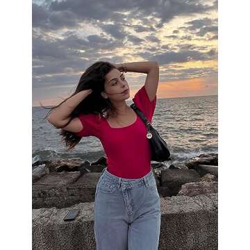 Oten Women Backless Summer Bodysuit with Puff Sleeves