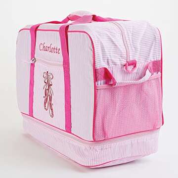 Lillian Vernon Personalized Duffel Bag for Kids - Pink Ballet, 100% Cotton Fabric, 19 x 9 x 13 inches