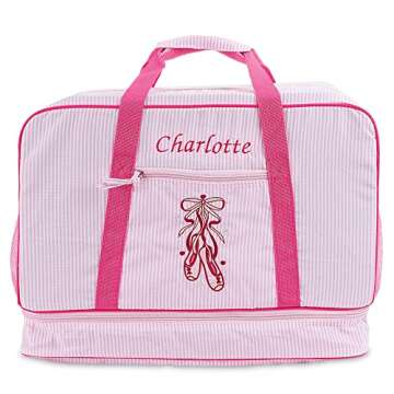 Lillian Vernon Personalized Duffel Bag for Kids - Pink Ballet, 100% Cotton Fabric, 19 x 9 x 13 inches