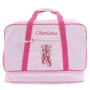 Lillian Vernon Personalized Duffel Bag for Kids - Pink Ballet, 100% Cotton Fabric, 19 x 9 x 13 inches