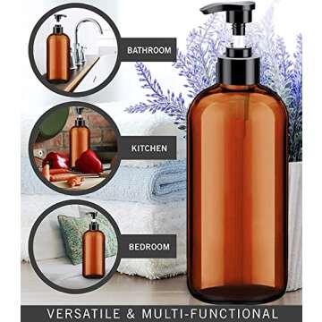 Soap Dispenser with Rust Proof Pump, Waterproof Labels (2 Pack,16 Oz) Bathroom, Plastic Hand Dish Soap Dispenser for Kitchen, Premium Thick Soap Pump Bottles (Amber)