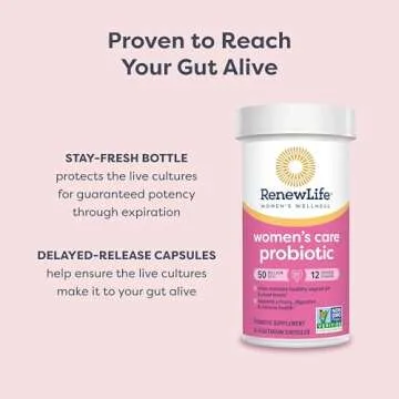 Renew Life Women's Probiotic Capsules, 50 Billion CFU Guaranteed, Supports pH Balance, Vaginal, Urinary, Digestive and Immune Health(2), L. Rhamnosus GG, Dairy, Soy and Gluten-Free, 60 Count