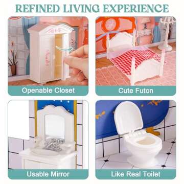 ROBUD Wooden Dollhouse for Kids Girls, Toy Gift for 3 4 5 6 Years Old, with Furniture