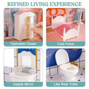 ROBUD Wooden Dollhouse for Kids Girls, Toy Gift for 3 4 5 6 Years Old, with Furniture