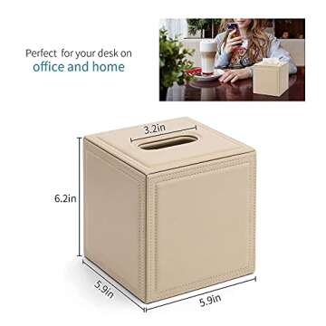 Vlando Tissue Box Holder Cover Leather Button Square Closed Tissue Organizer Used for Bathroom Vanity Tops, Bedroom Dressers, Bedside Tables, Desks and Tables Christmas Decorations Indoor Beige