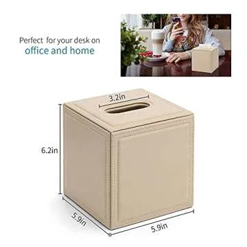 Vlando Tissue Box Holder Cover Leather Button Square Closed Tissue Organizer Used for Bathroom Vanity Tops, Bedroom Dressers, Bedside Tables, Desks and Tables Christmas Decorations Indoor Beige
