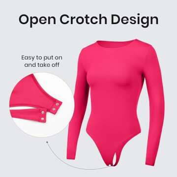 CRZ YOGA Butterluxe Long Sleeve Bodysuit for Women Crew Neck Tops Sexy Thong Breathable Stretchy Viva Magenta Small