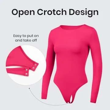 CRZ YOGA Butterluxe Long Sleeve Bodysuit for Women Crew Neck Tops Sexy Thong Breathable Stretchy Viva Magenta Small