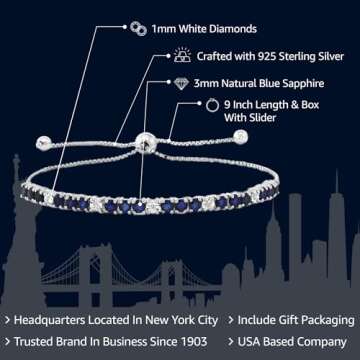 Gem Stone King 925 Sterling Silver Blue Sapphire and White Diamond Tennis Bracelet Jewelry for Women...
