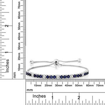Gem Stone King 925 Sterling Silver Blue Sapphire and White Diamond Tennis Bracelet Jewelry for Women (2.05 Cttw, Gemstone Birthstone, Fully Adjustable Up to 9 Inch)