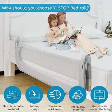 Y- Stop Bed Rail for Toddlers, Toddler Bed Rails for King Size Bed, Full Size Queen Bed & Twin, Thick Mattress, Extra Long Folding Bed Rail Guard for Baby, Elderly Adults, Children & (59L*35W) in