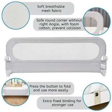 Y- Stop Bed Rail for Toddlers, Toddler Bed Rails for King Size Bed, Full Size Queen Bed & Twin, Thick Mattress, Extra Long Folding Bed Rail Guard for Baby, Elderly Adults, Children & (59L*35W) in