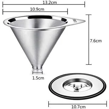 LHS Pour Over Coffee Dripper Reusable Stainless Steel Filter