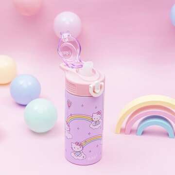 Zak Designs Sanrio Sage Kids Water Bottle For School or Travel, 14oz Stainless Steel Water Bottle Wi...