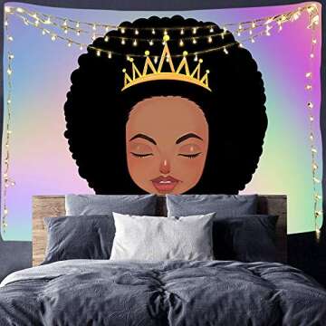 Hexagram Black Girl Tapestry - African American Girl Wall Hanging