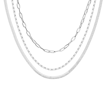 PAVOI 14K Gold Plated Layered Triple Fashion Jewelry Necklace for Women | 0.55mm 0.65mm 0.7mm Thick ...