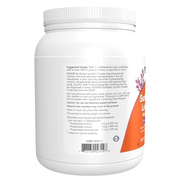 NOW Foods Sunflower Lecithin Powder 1-Pound for Brain Health