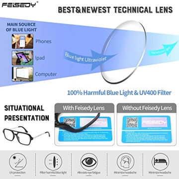 FEISEDY Retro Blue Light Blocking Glasses for Gents & Ladies