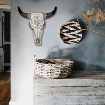 AMAJY Rustic Tribal Design Tooled White Bull Head Skull Wall Art