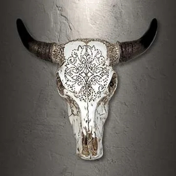 AMAJY Rustic Tribal Bull Head Skull Wall Art Decor