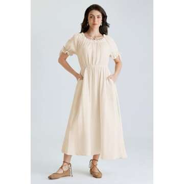 Scarlet Darkness Renaissance Costume Women Medieval Cotton Cottagecore Dress for Summer Apricot M