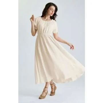 Scarlet Darkness Renaissance Costume Women Medieval Cotton Cottagecore Dress for Summer Apricot M