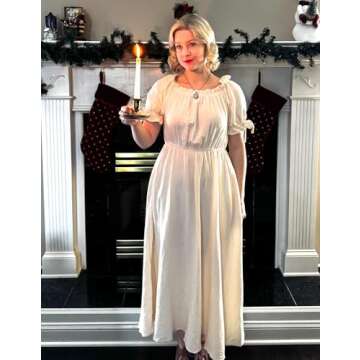 Scarlet Darkness Renaissance Costume Women Medieval Cotton Cottagecore Dress for Summer Apricot M