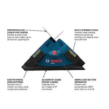 BOSCH GTL2 Laser Level Square, Includes Adhesive Mounting Strips