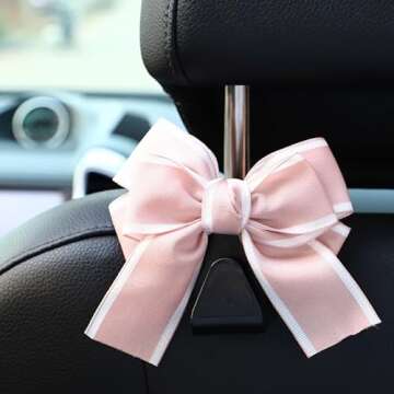 2pcs Car Purse Hook For Car Hooks For Purses And Bags, Cute Bow Car Seat Headrest Hook For Car Purse Hook Hanger. (pink-2pcs)
